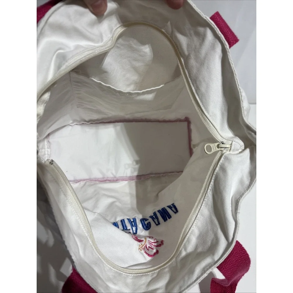 Punta Cana Tropical‎ Canvas Beach Bag Vacation Swim Travel Sunset White/Pink